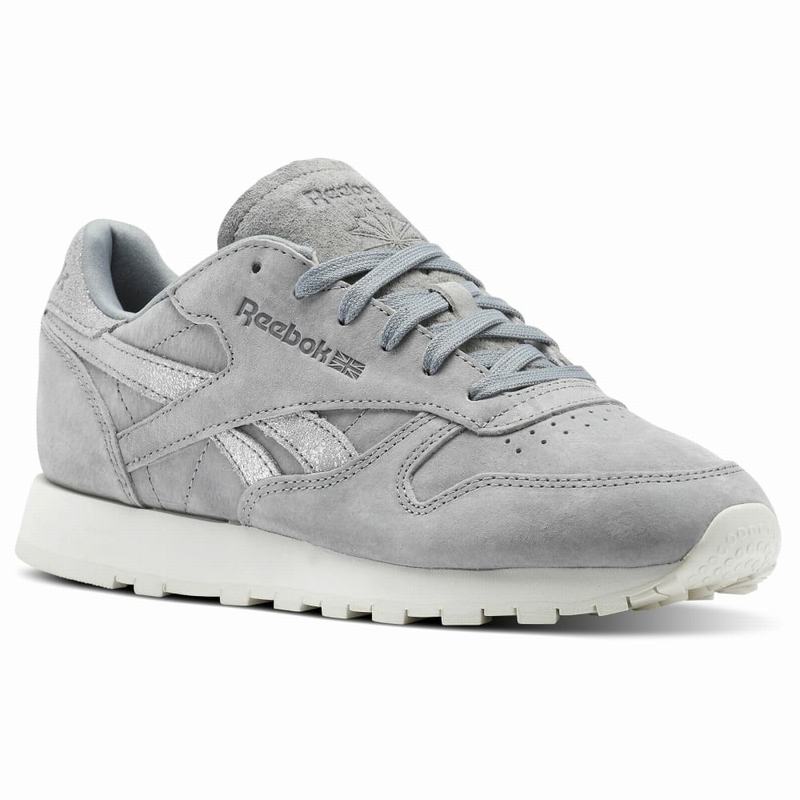 Tenisi Reebok Classic Leather Shimmer Dama Gri/Argintii Romania MW6152OU
